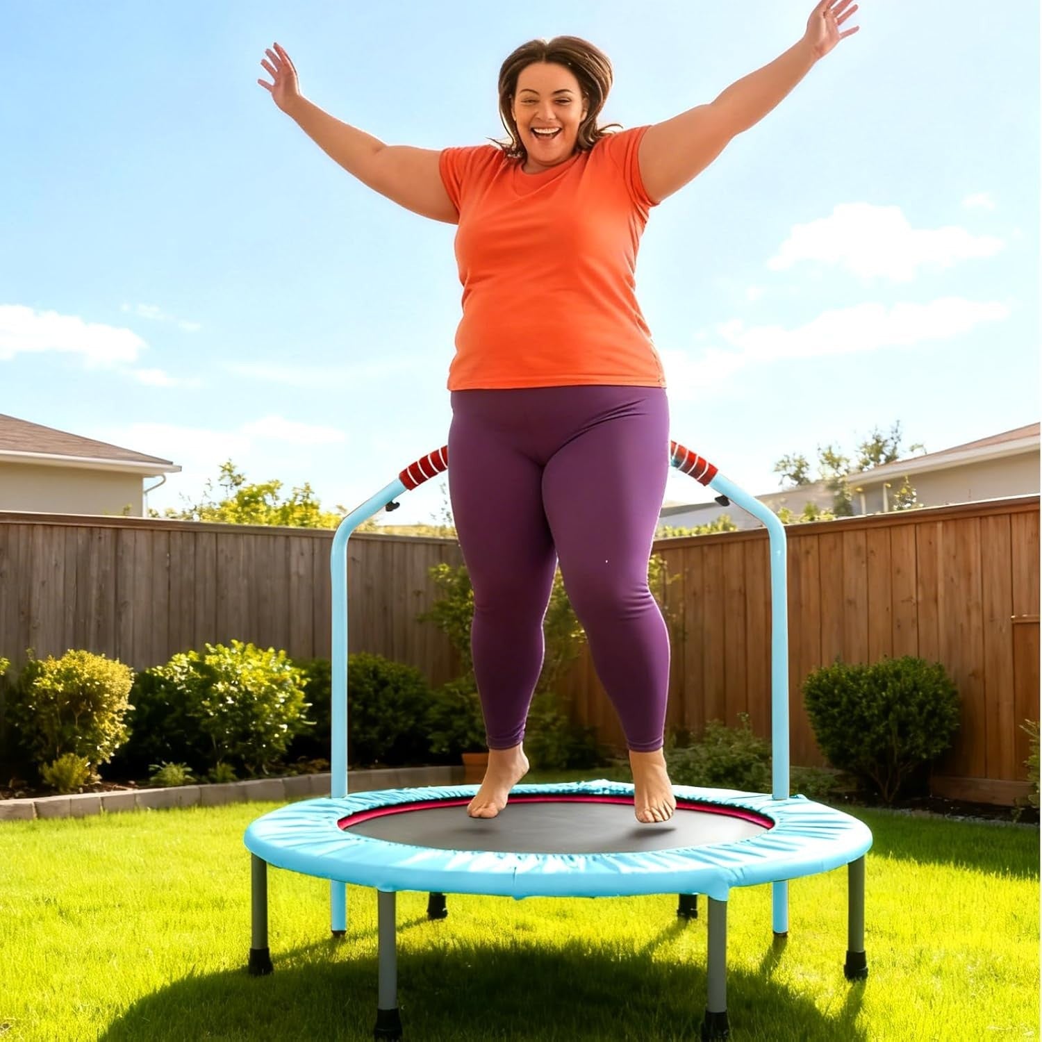 38'' Foldable Fitness Trampoline Adult Rebounder Adjustable Handle 220lb