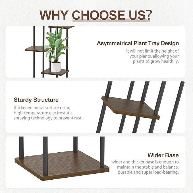 6 Tier Tall Metal Wood Plant Stand Indoor Outdoor Corner Display Shelf Rack