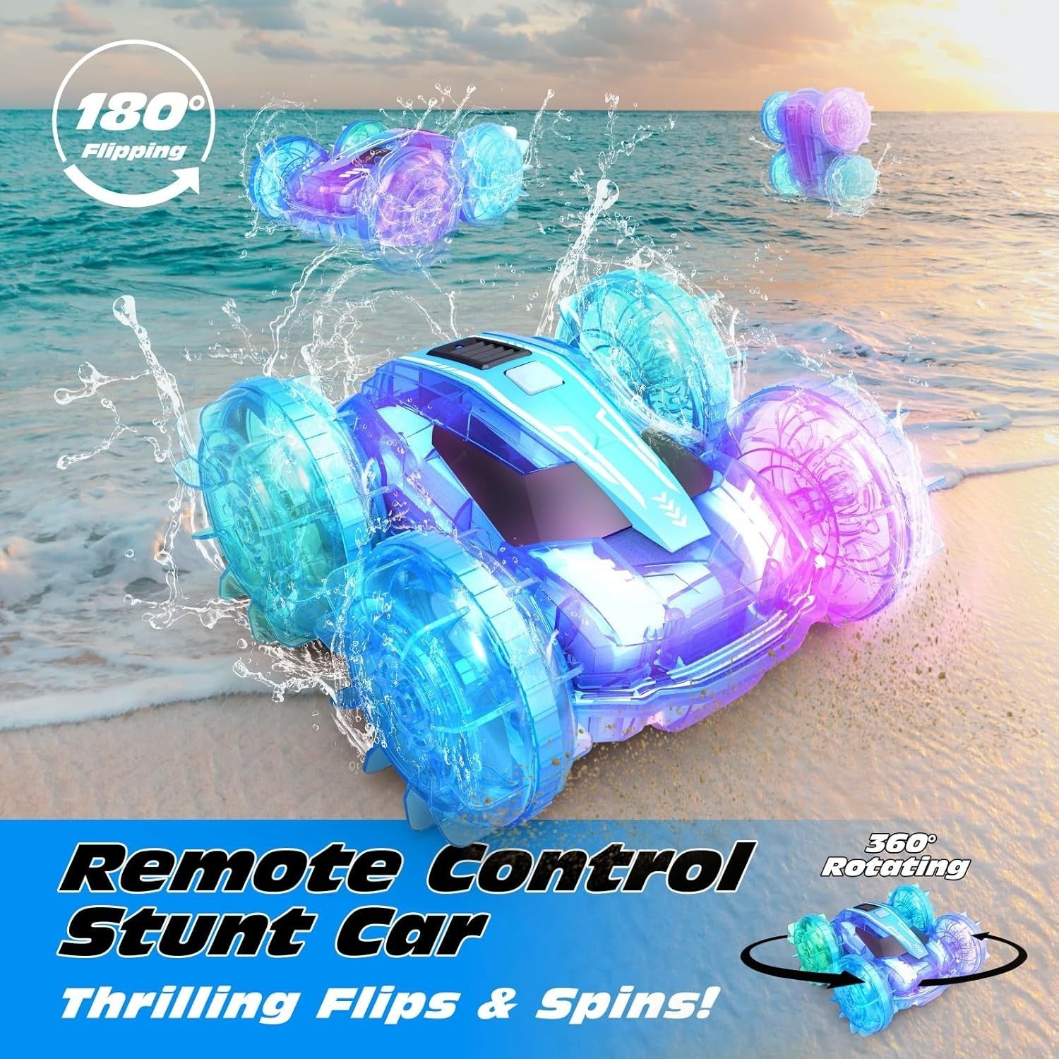 Amphibious RC Car Boat 4WD Waterproof 2.4GHz Stunt Vehicle 60min Play LED Toy