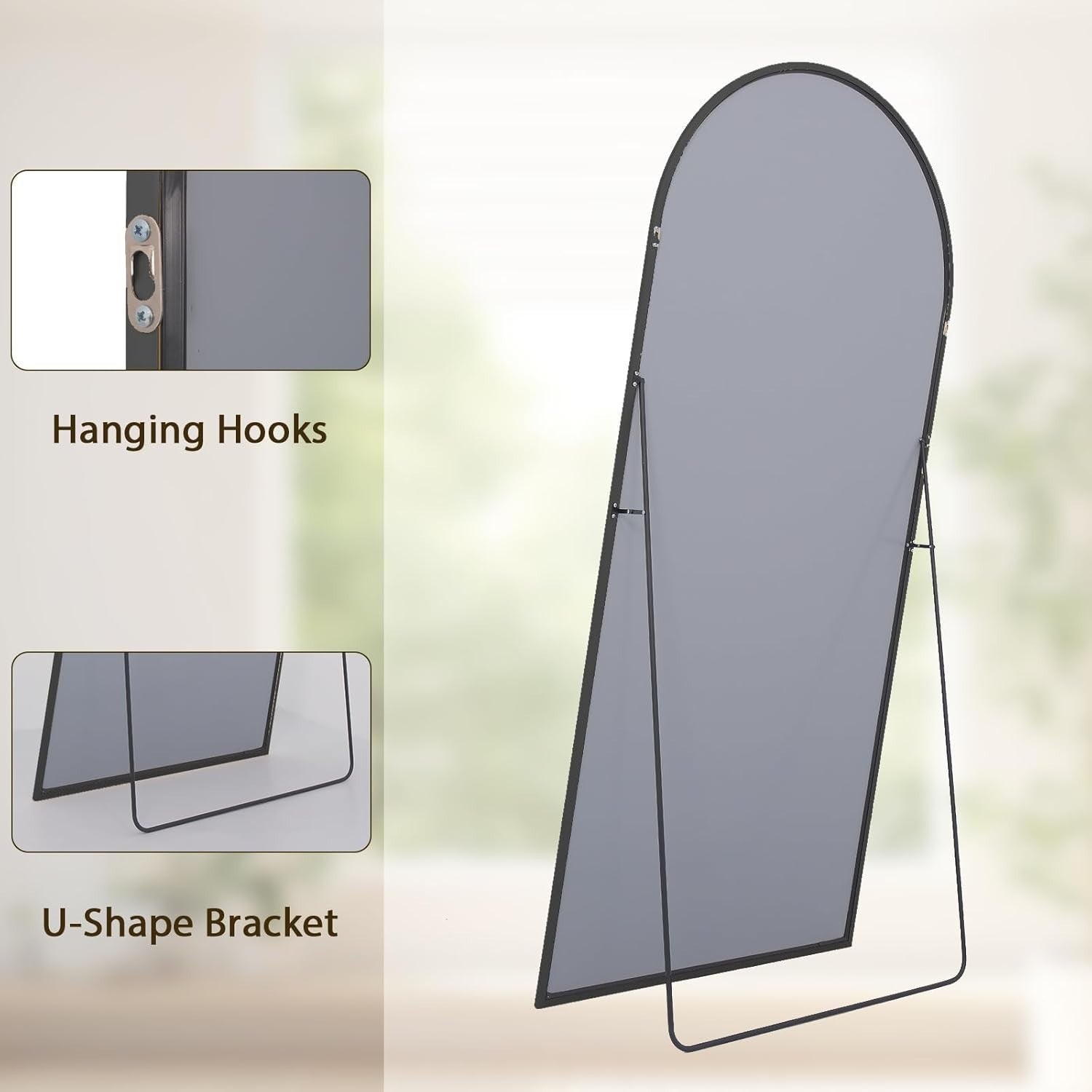 Full-Length Arched Mirror 142x52cm Shatterproof Aluminum Frame