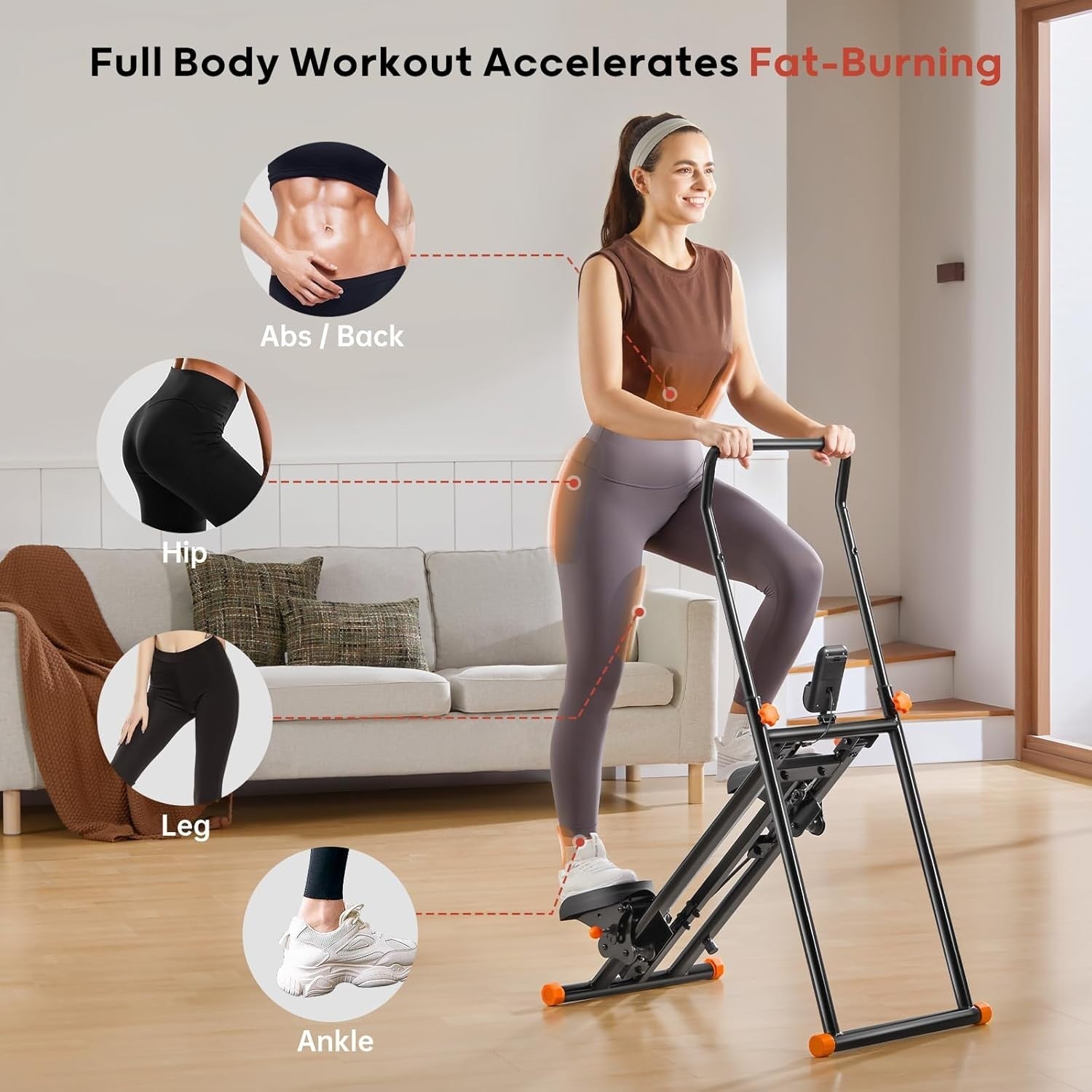 Foldable Stair Stepper Machine w/ LCD Monitor, Adjustable Handlebar & 300lb