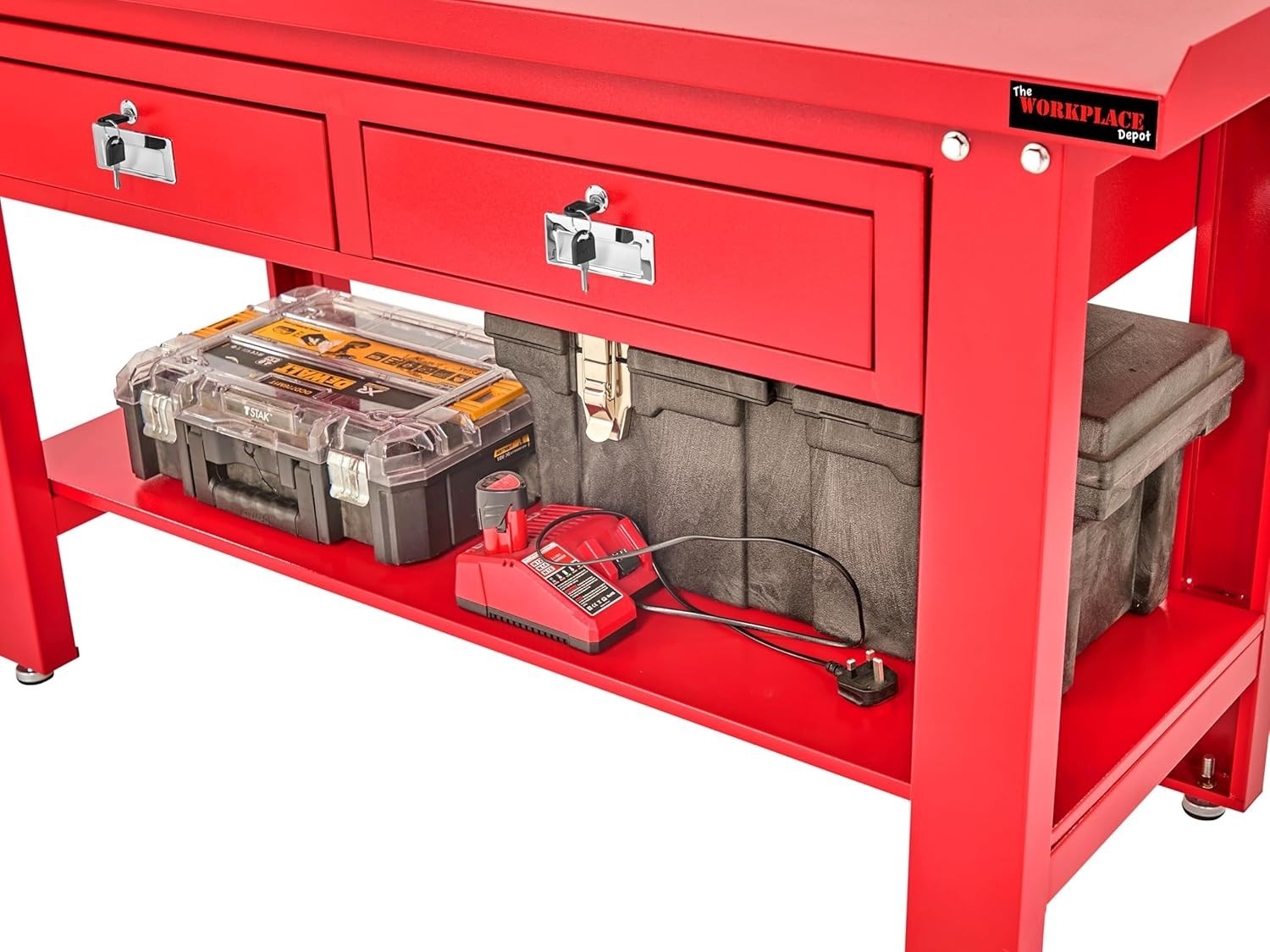 Heavy Duty Steel Workbench with Lockable Drawers Shelf Adjustable Feet 1500mm