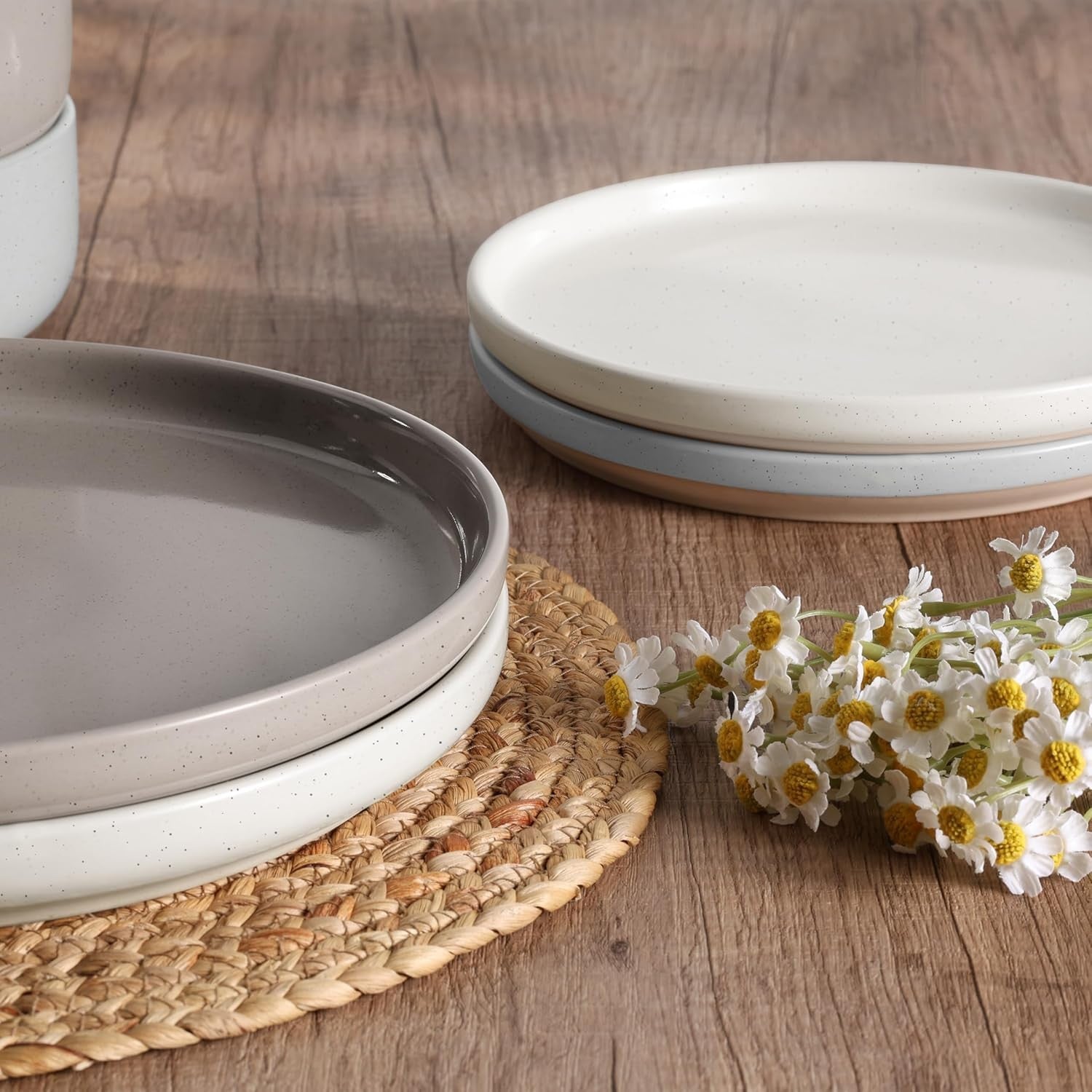 12pc Stoneware Dinnerware Set Plates Bowls Speckled Multicolor for 4