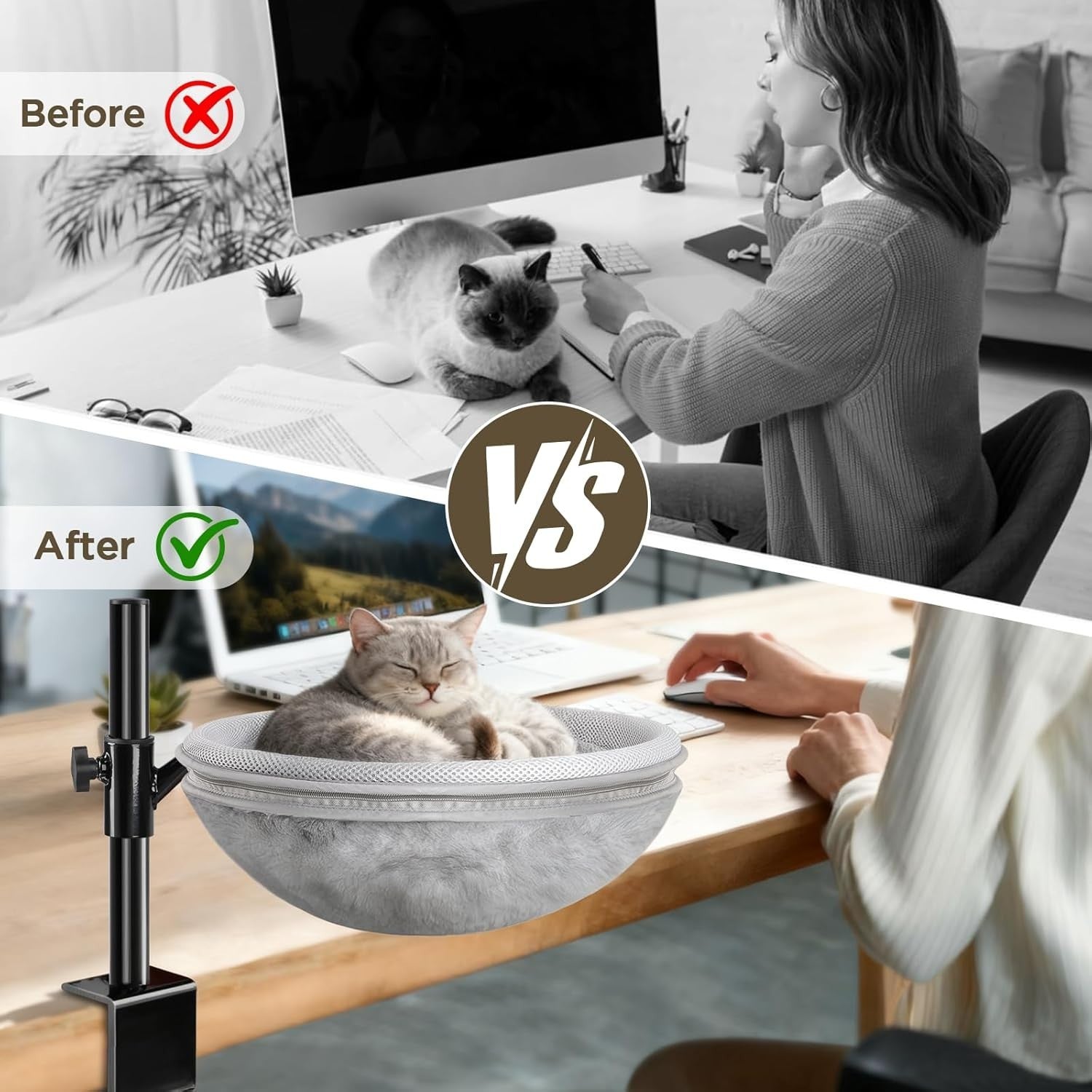 Cat Desk Hammock 360° Rotating Adjustable Cat Bed Washable Perch
