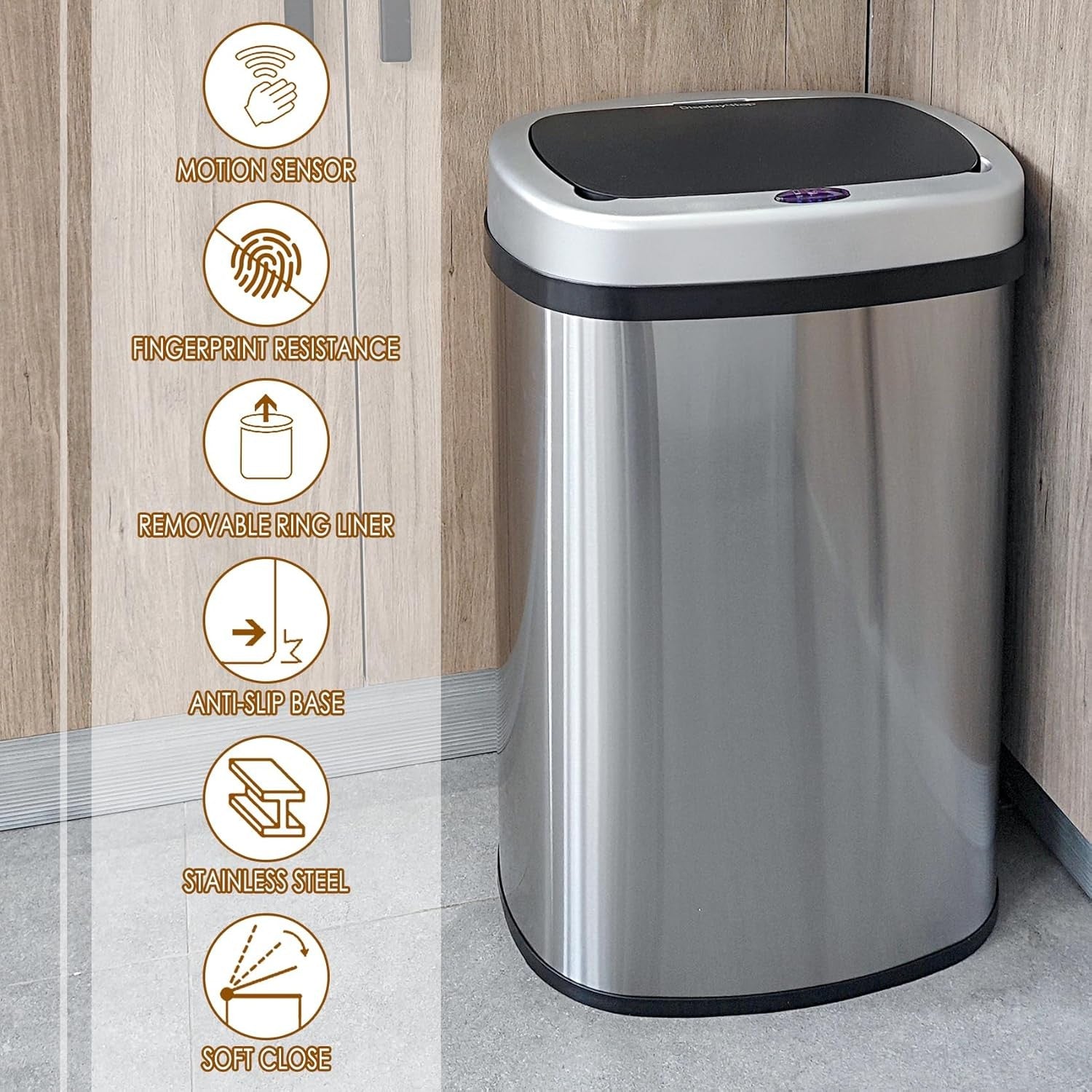 58L Stainless Steel Automatic Sensor Kitchen Bin Touchless Round
