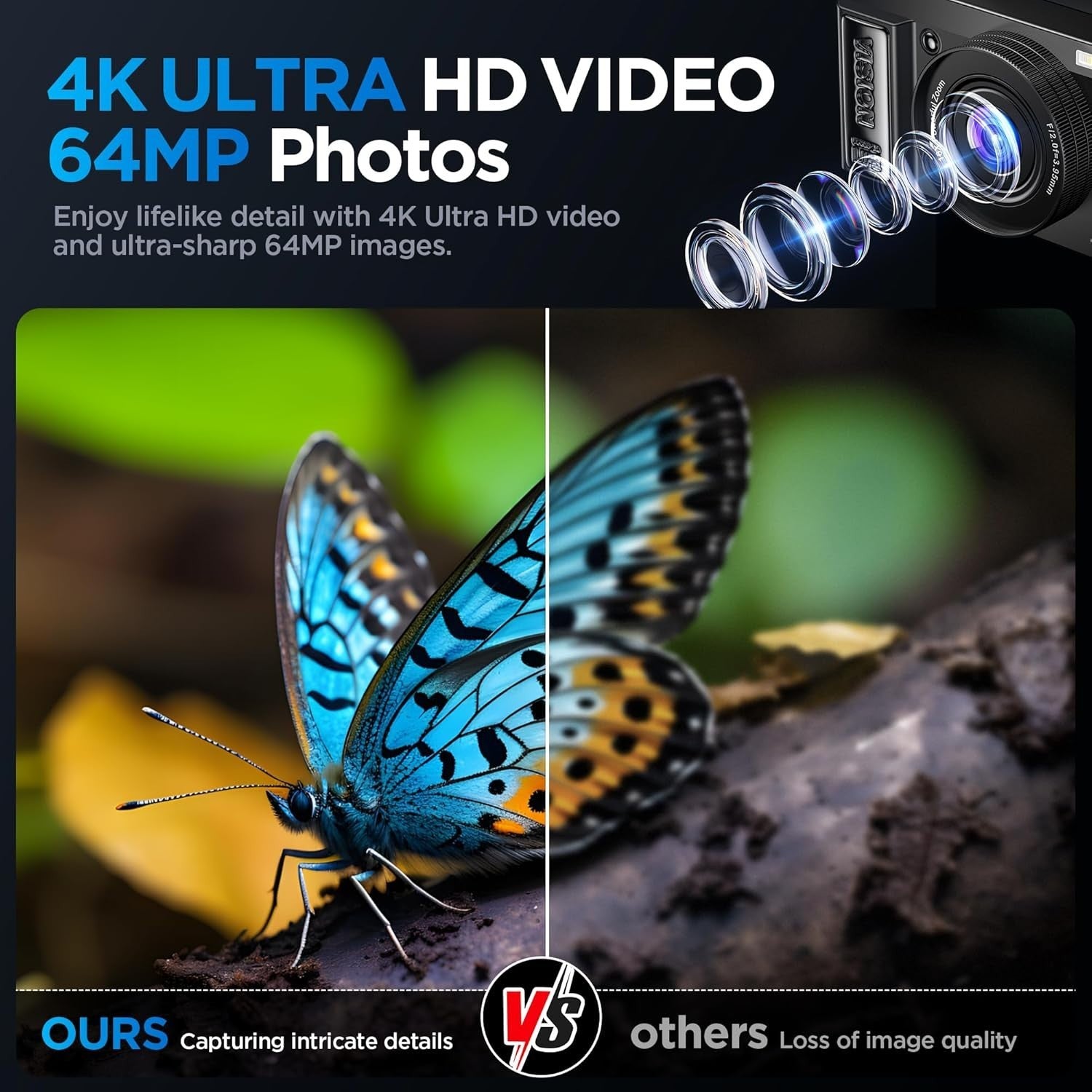 4K 64MP Vlogging Camera Flip Screen 16X Zoom Compact Digital Cam