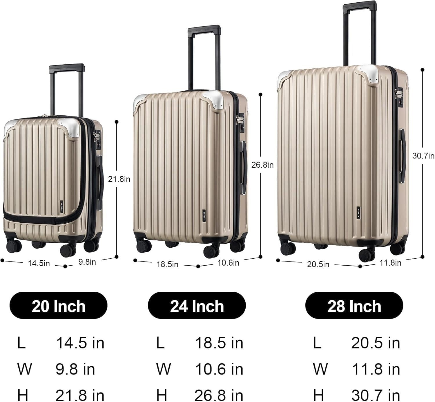 3pc Carry On Luggage Set Expandable Hardshell Spinner TSA Laptop
