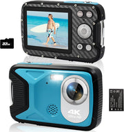 4K Waterproof Digital Camera 18X Zoom Snorkeling Camera w/32GB