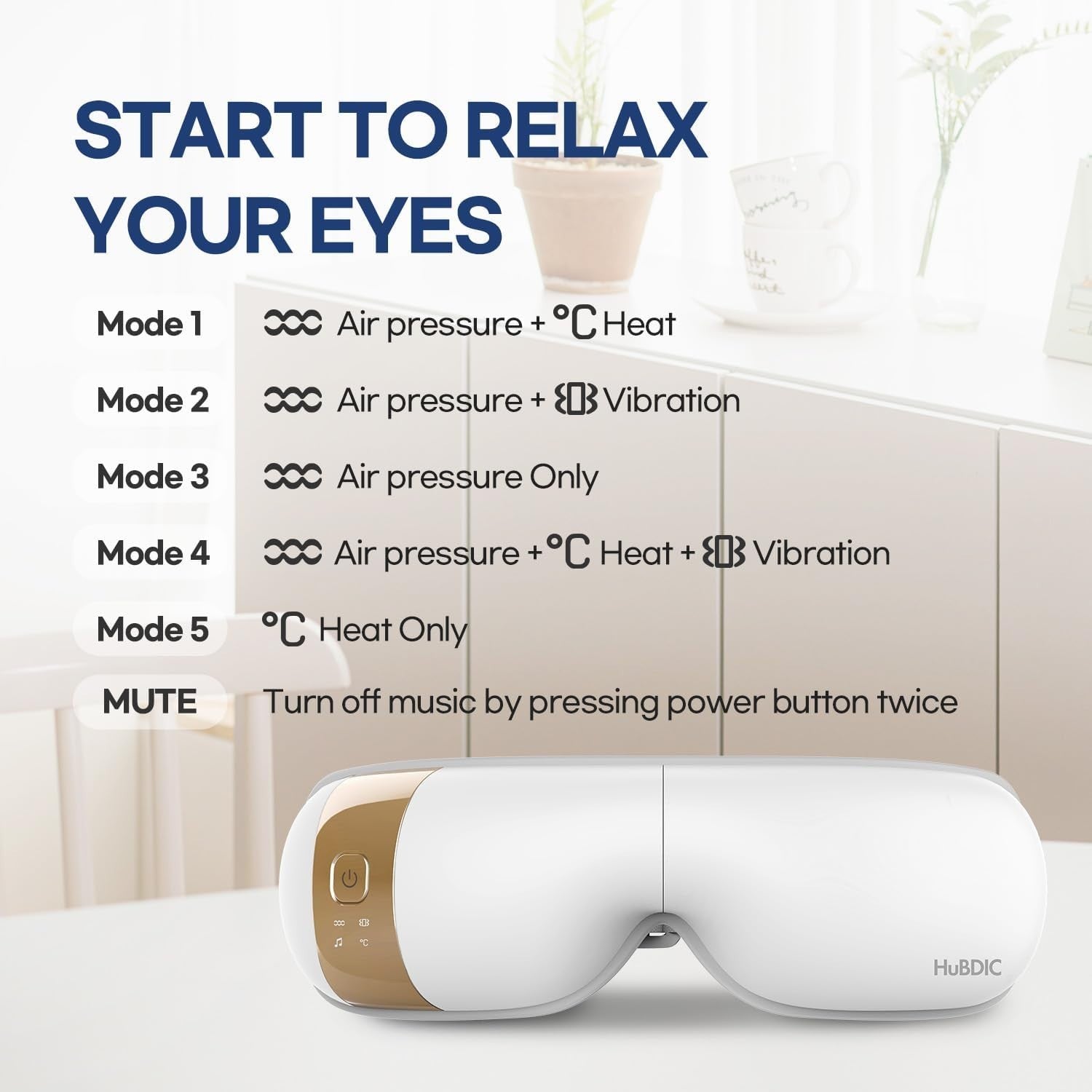 Heated Eye Massager 5 Modes Bluetooth Heat Compression Mask