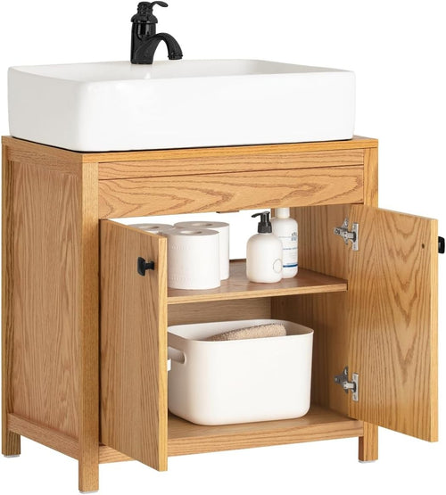Natural Oak Bathroom Vanity Cabinet 60cm Under Sink Storage Unit with Double