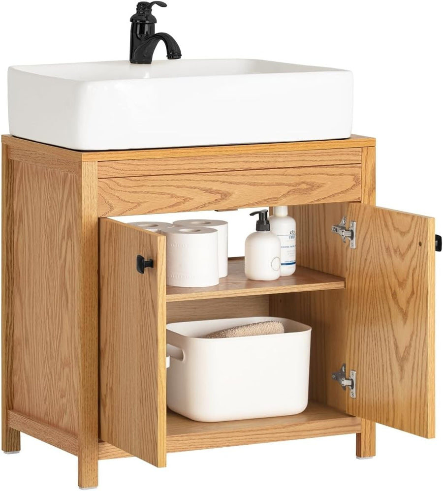 Natural Oak Bathroom Vanity Cabinet 60cm Under Sink Storage Unit with Double