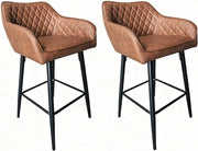 PU Leather Bar Stools with Armrest & Footrest – Brown L-Shape