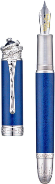 Ocean Blue Piston Fountain Pen Extra Fine Nib Snake Engraved Gift Set