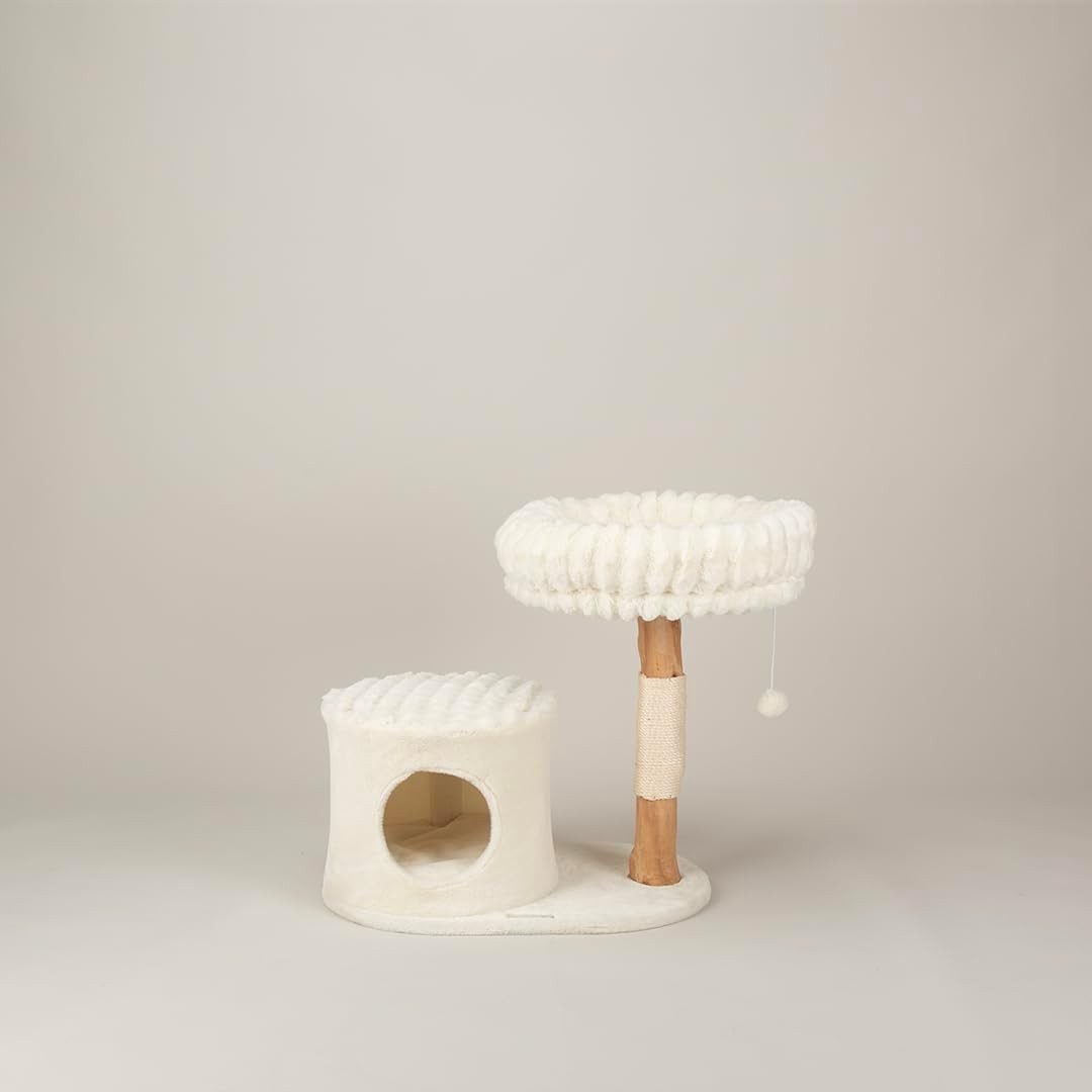 Cat Scratching Tree with Condo Perch Plush Bed Natural Wood Indoor Tower