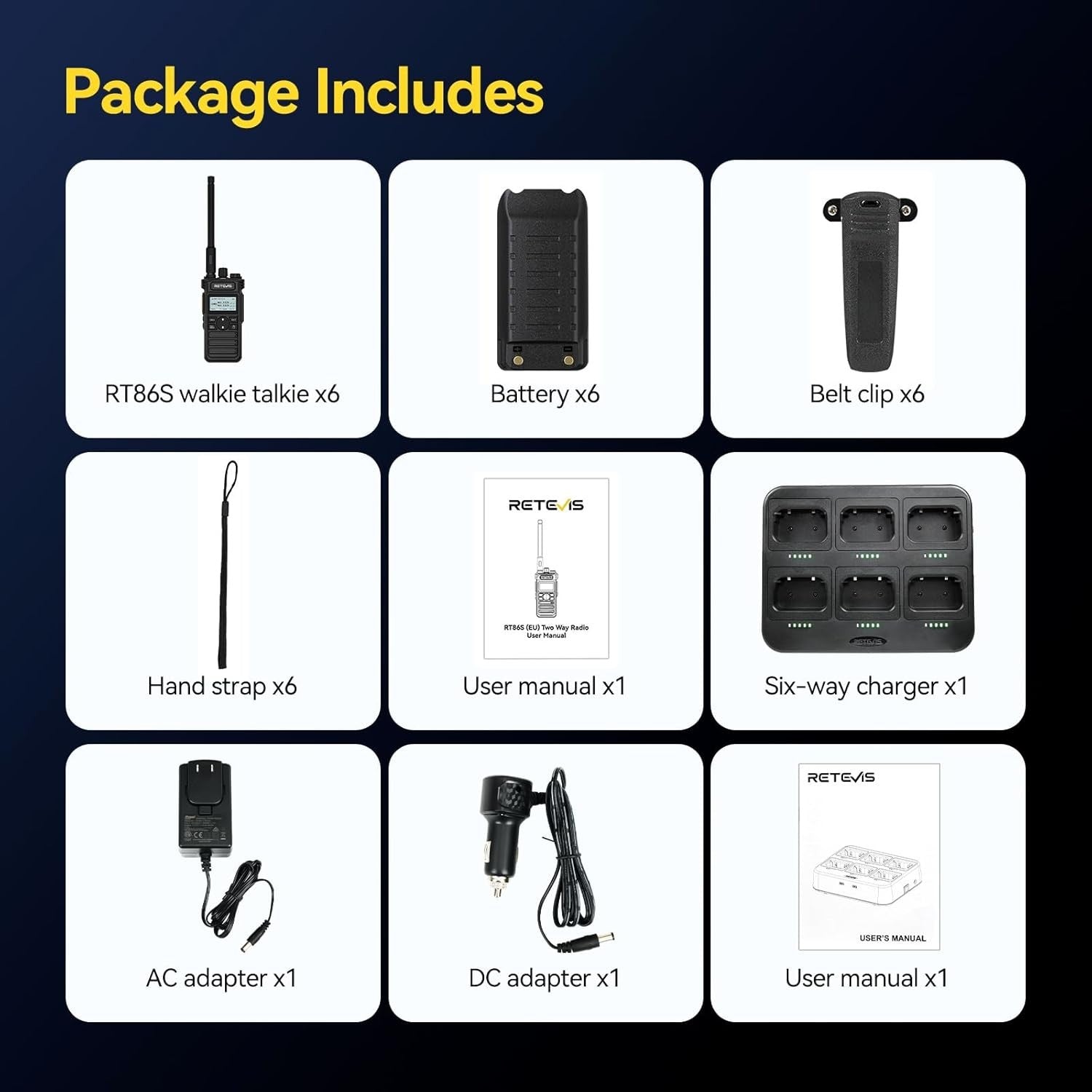 Walkie Talkies 6 Pack Long Range LCD Group Call 2600mAh 6-Way Charger