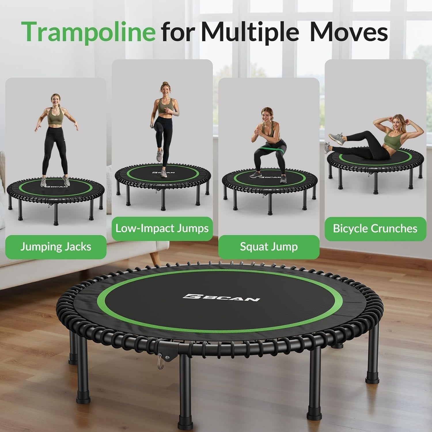 48in Heavy Duty Folding Fitness Rebounder Quiet Bungee Handle