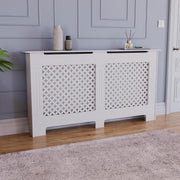 Large White Radiator Cover | Traditional Cross Pattern MDF Cabinet