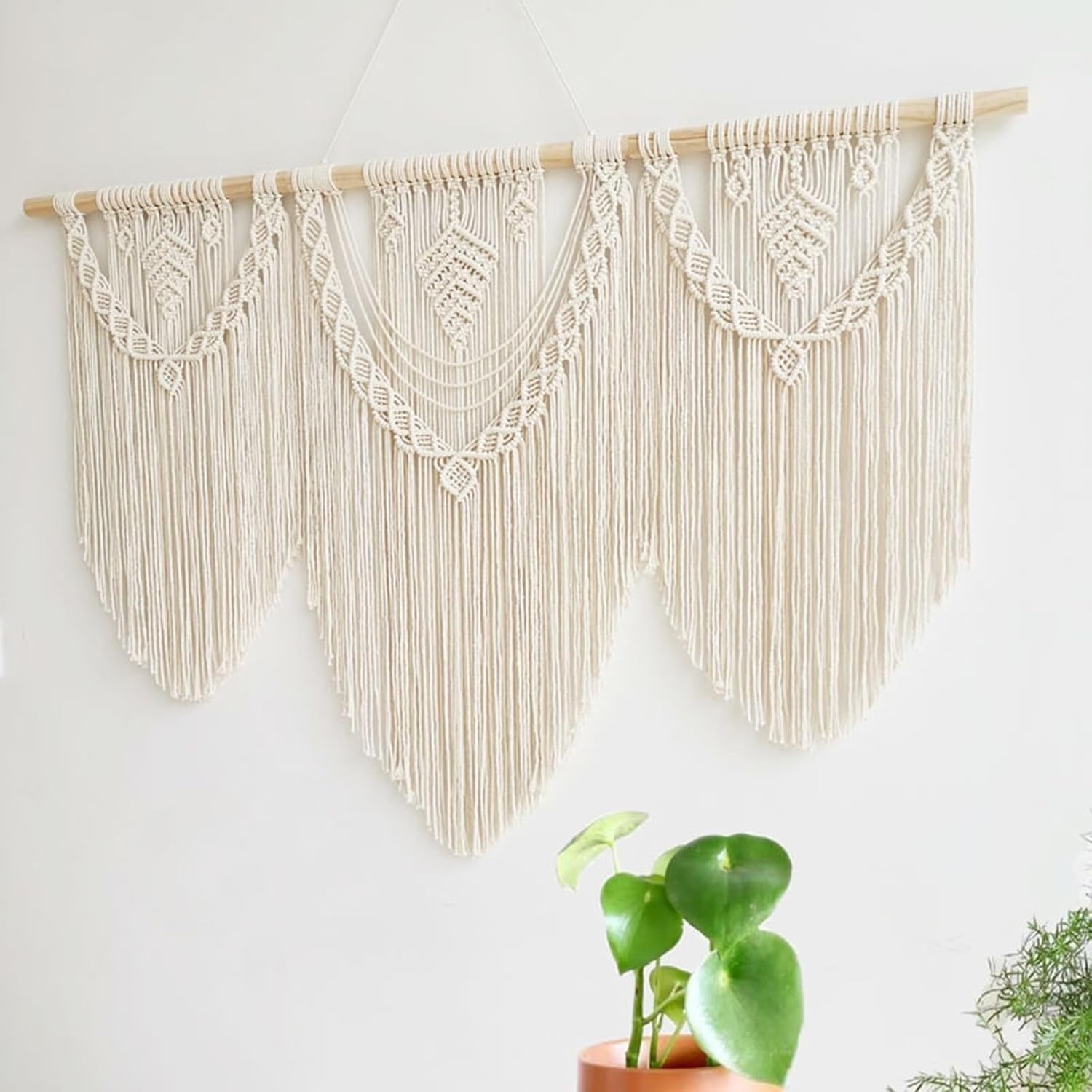 Large Macrame Wall Hanging Boho Leaf Woven Tapestry 110x80cm