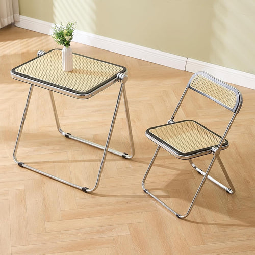 Foldable Rattan Table and Chair Set Space Saving Bistro Dining Set