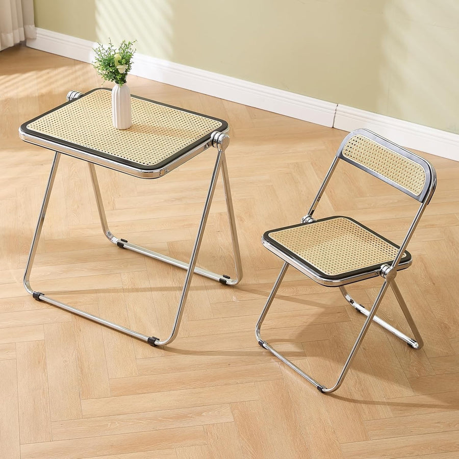 Foldable Rattan Table and Chair Set Space Saving Bistro Dining Set