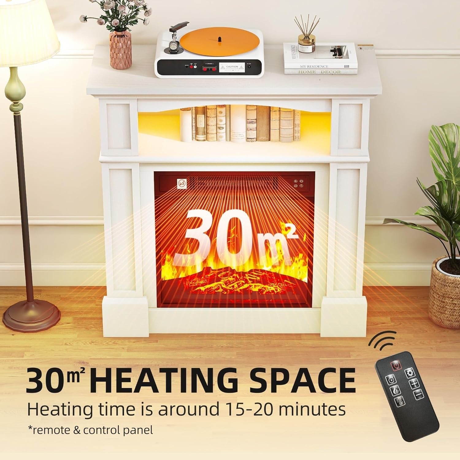 Electric Fireplace Heater 18" with Realistic LED Flames & Remote Control