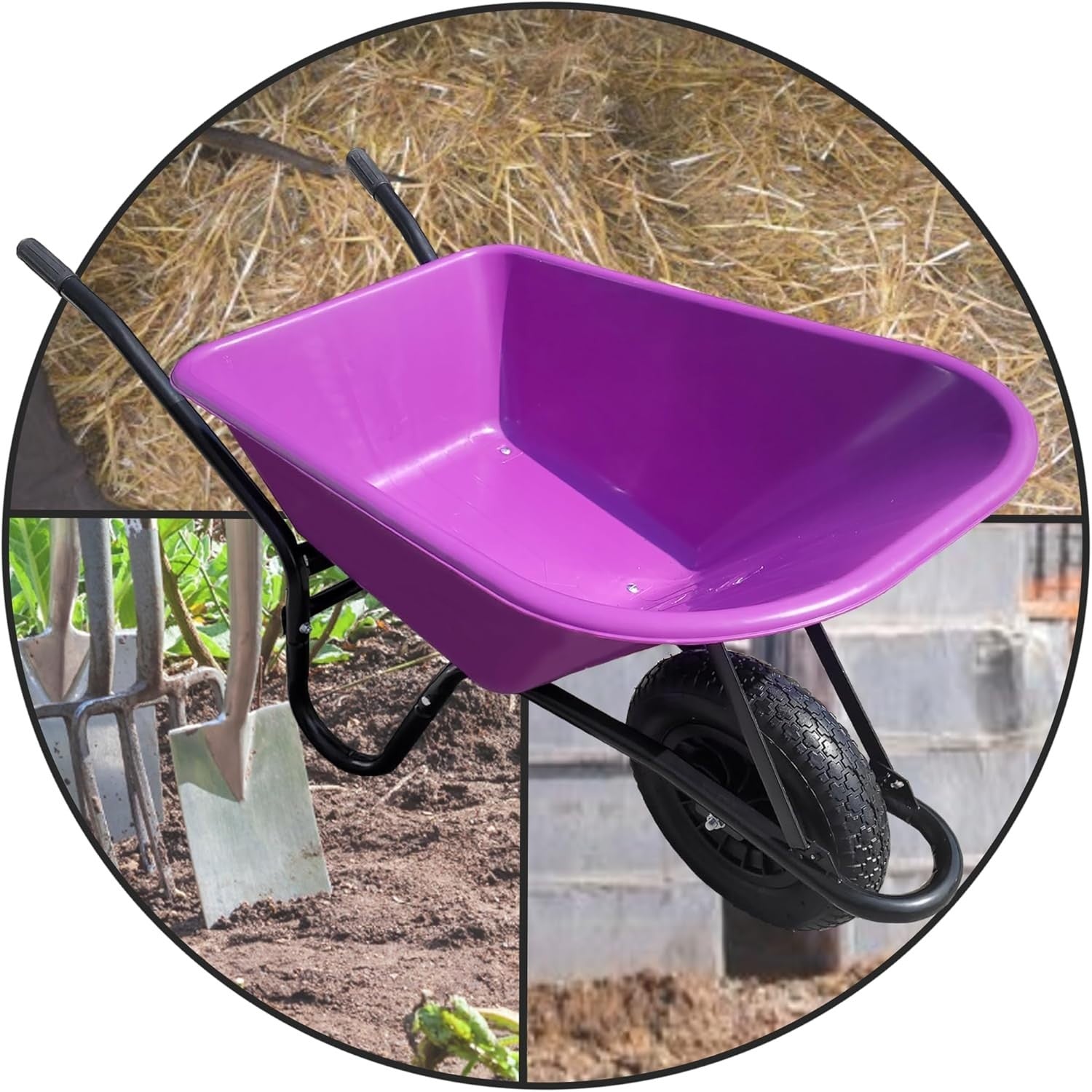 110L Purple Plastic Garden Wheelbarrow – Heavy Duty Frame w/ 150kg Load Capacity