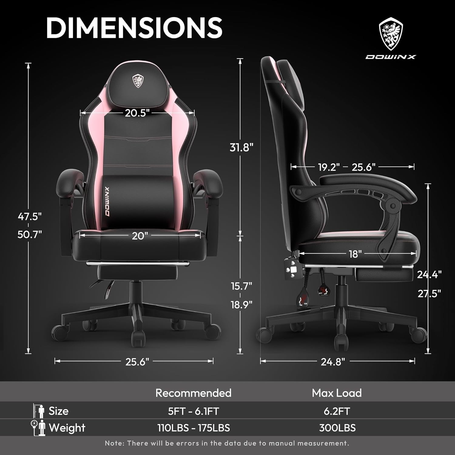 200kg Heavy Duty Gaming Chair Pink w/ Footrest Massage Lumbar
