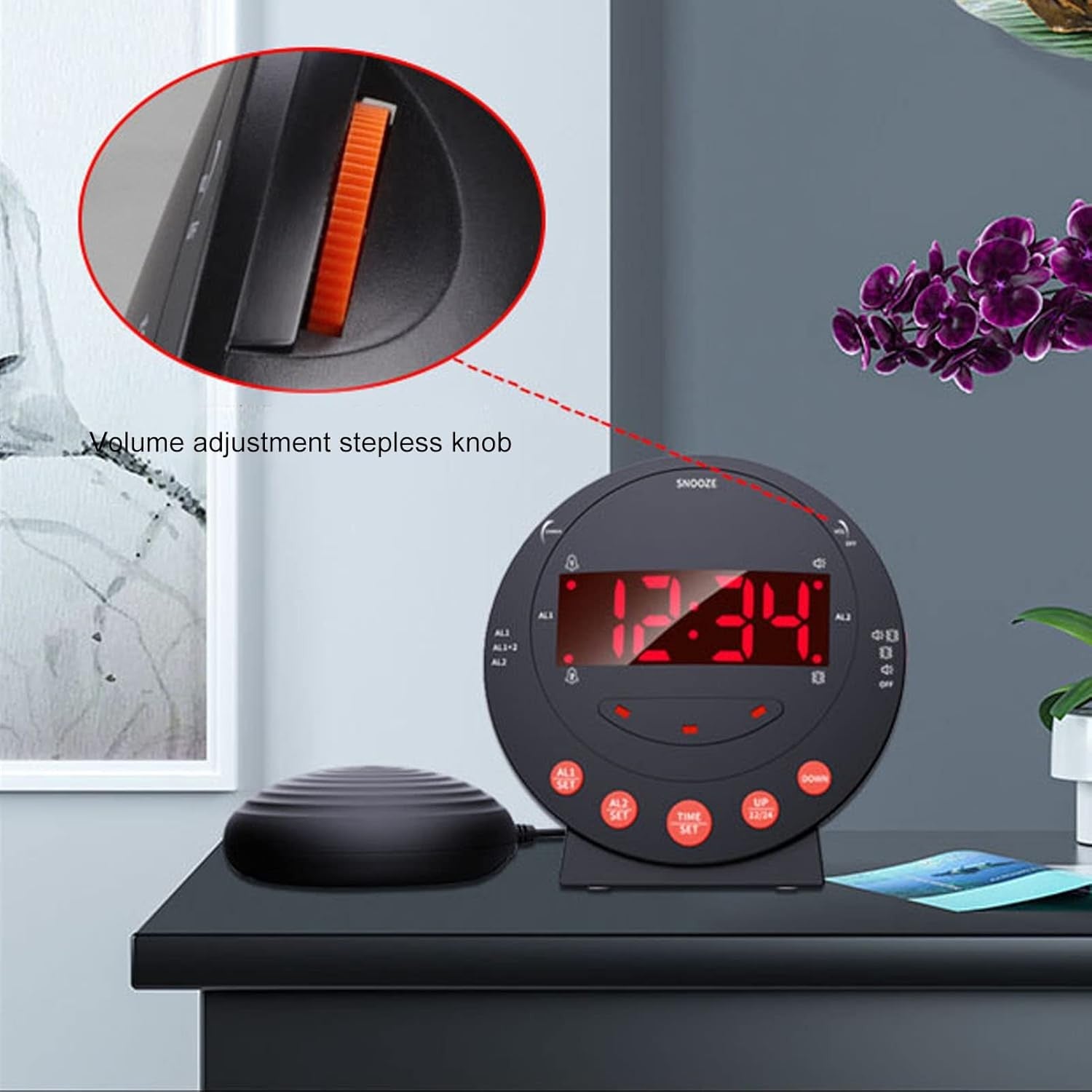 Loud Vibrating Alarm Clock Bed Shaker Flashing Light Heavy Sleepers