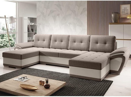 U-Shape Sofa Bed with Storage & Sleep Function Beige-Cream Modern Couch