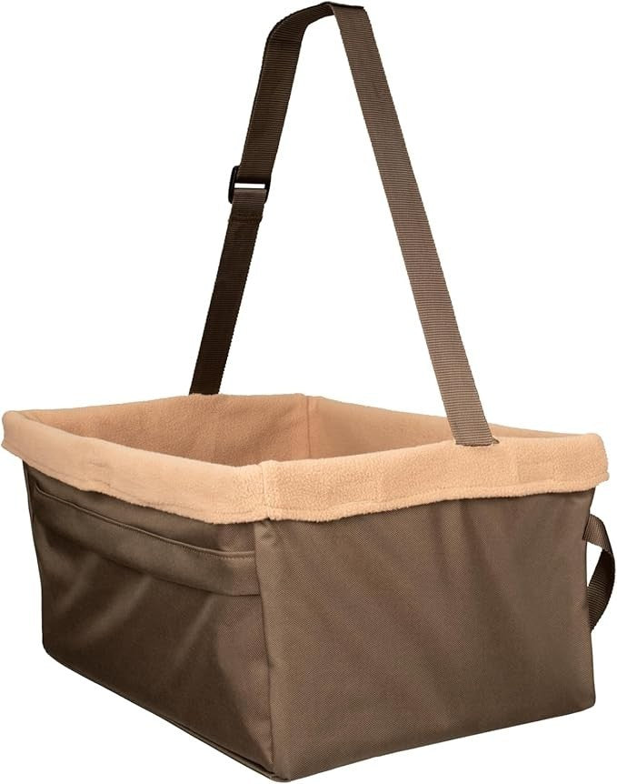 Dog Booster Car Seat Elevated Pet Travel Seat Washable Fleece Brown