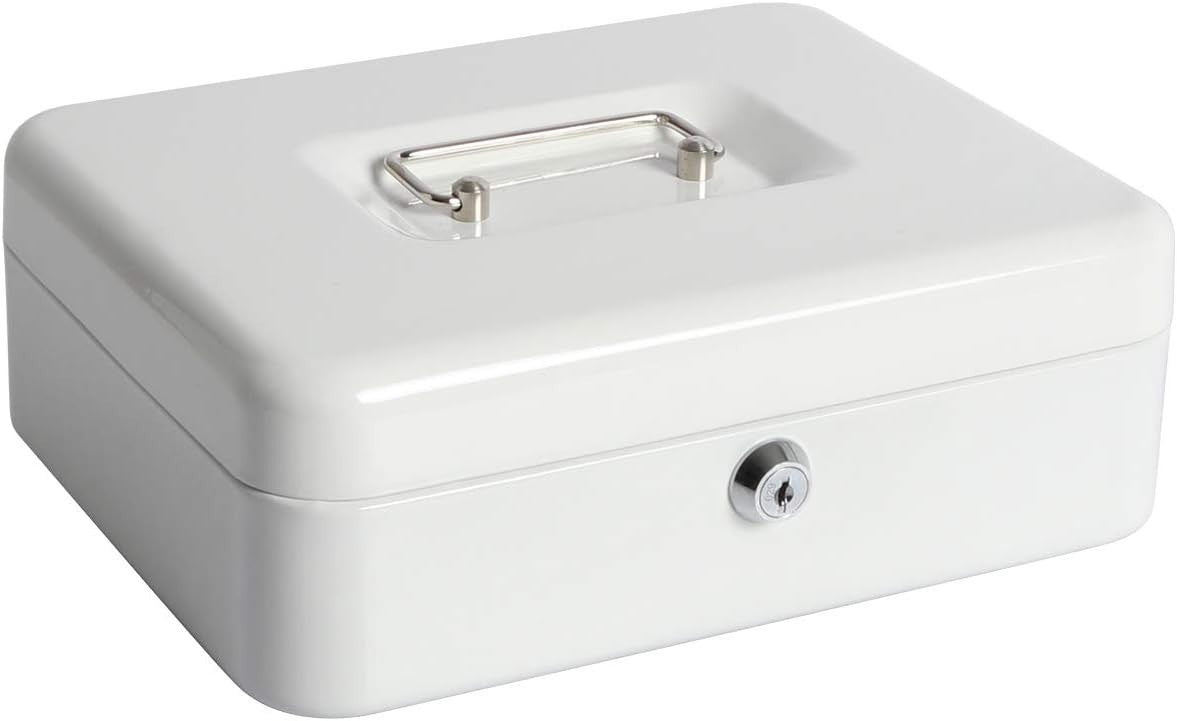 Lockable Cash Box Money Tray Coin Organizer Safe Box with Keys White
