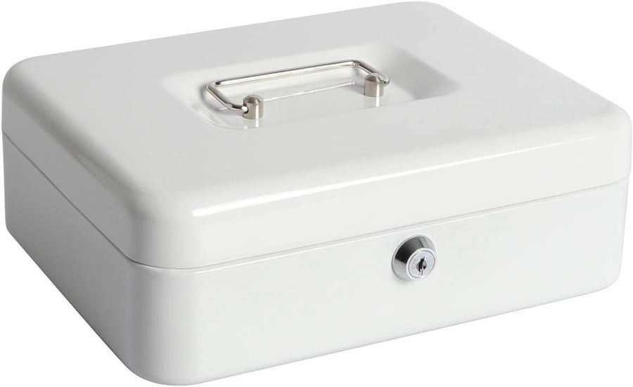 Lockable Cash Box Money Tray Coin Organizer Safe Box with Keys White