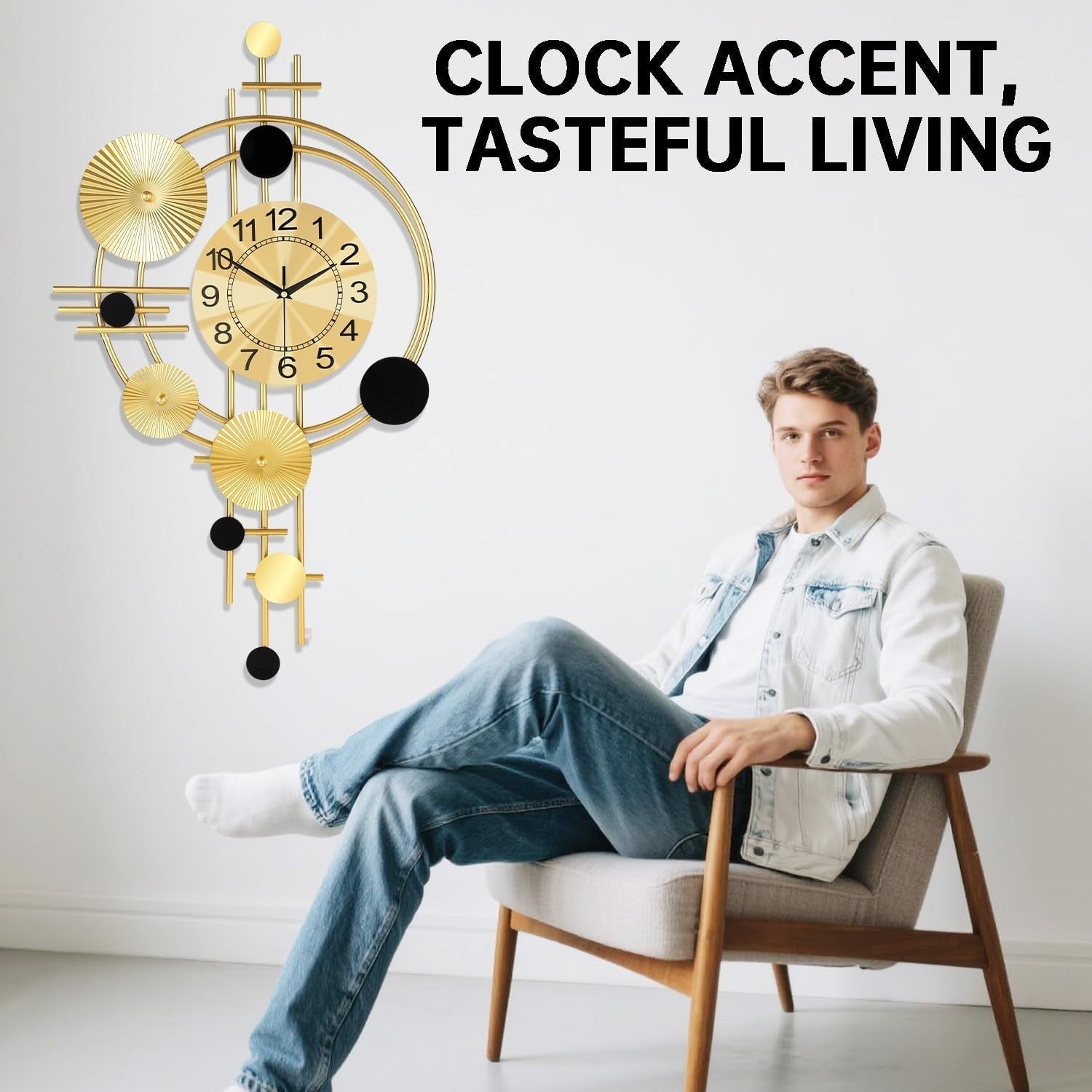 Luxury Silent Wall Clock Gold 30” Metal Art Deco Modern Home Decor