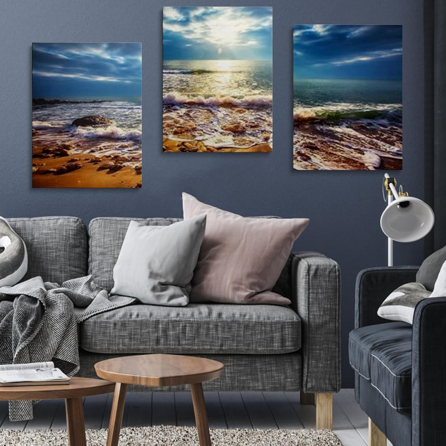 Sea Beach Wall Art Set of 3 Framed Canvas 12x16in Ocean Print