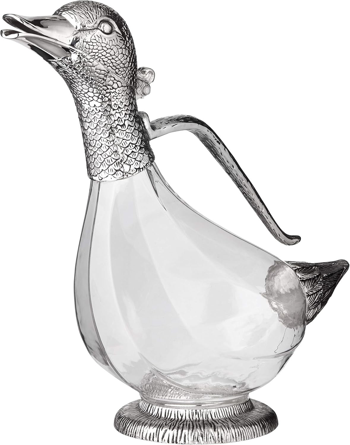 Luxury Duck-Shaped Wine Decanter 0.9L Glass Carafe with Silver-Plated Detail