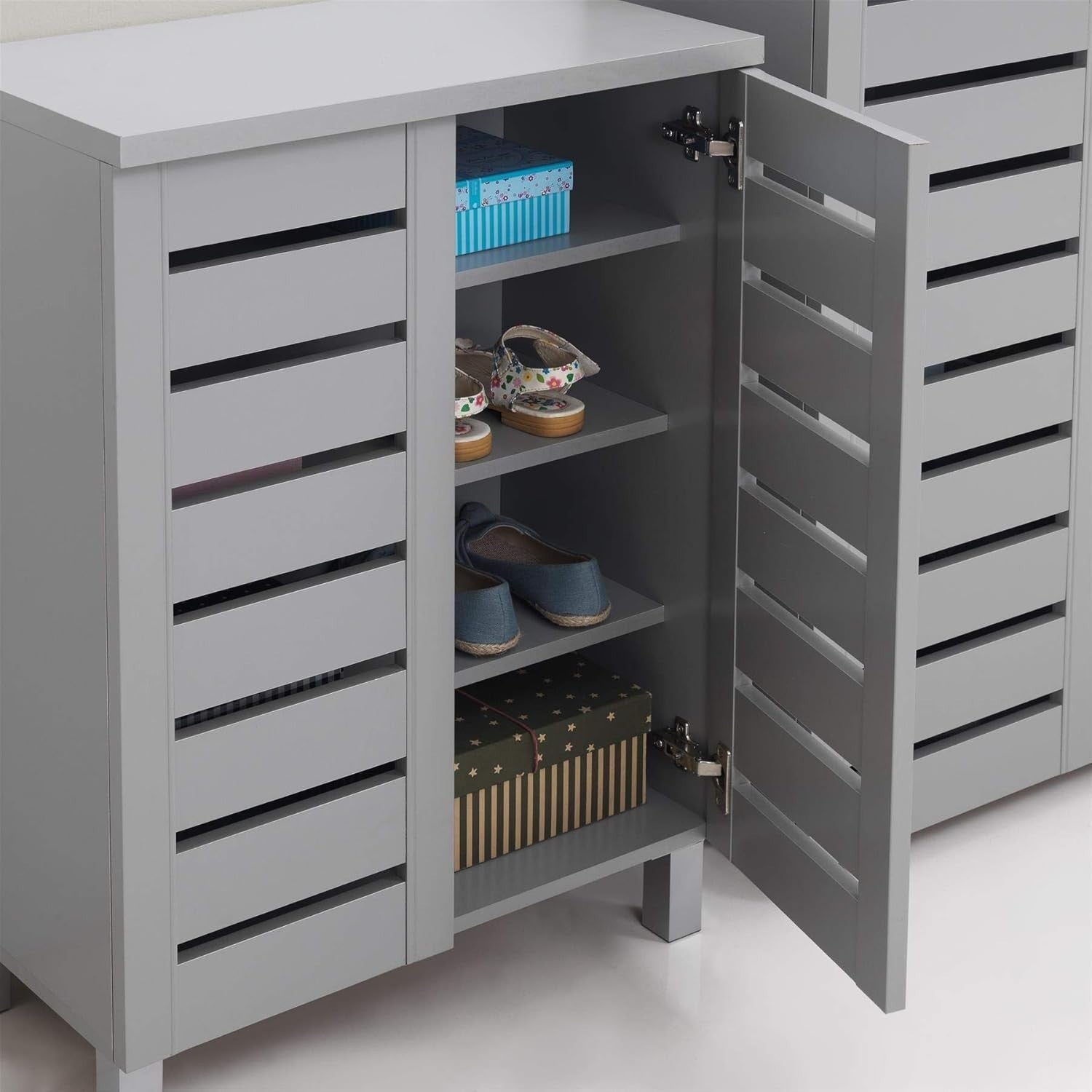 2 Door Shoe Storage Cabinet Slim Organizer 60x33x87 cm Light Grey