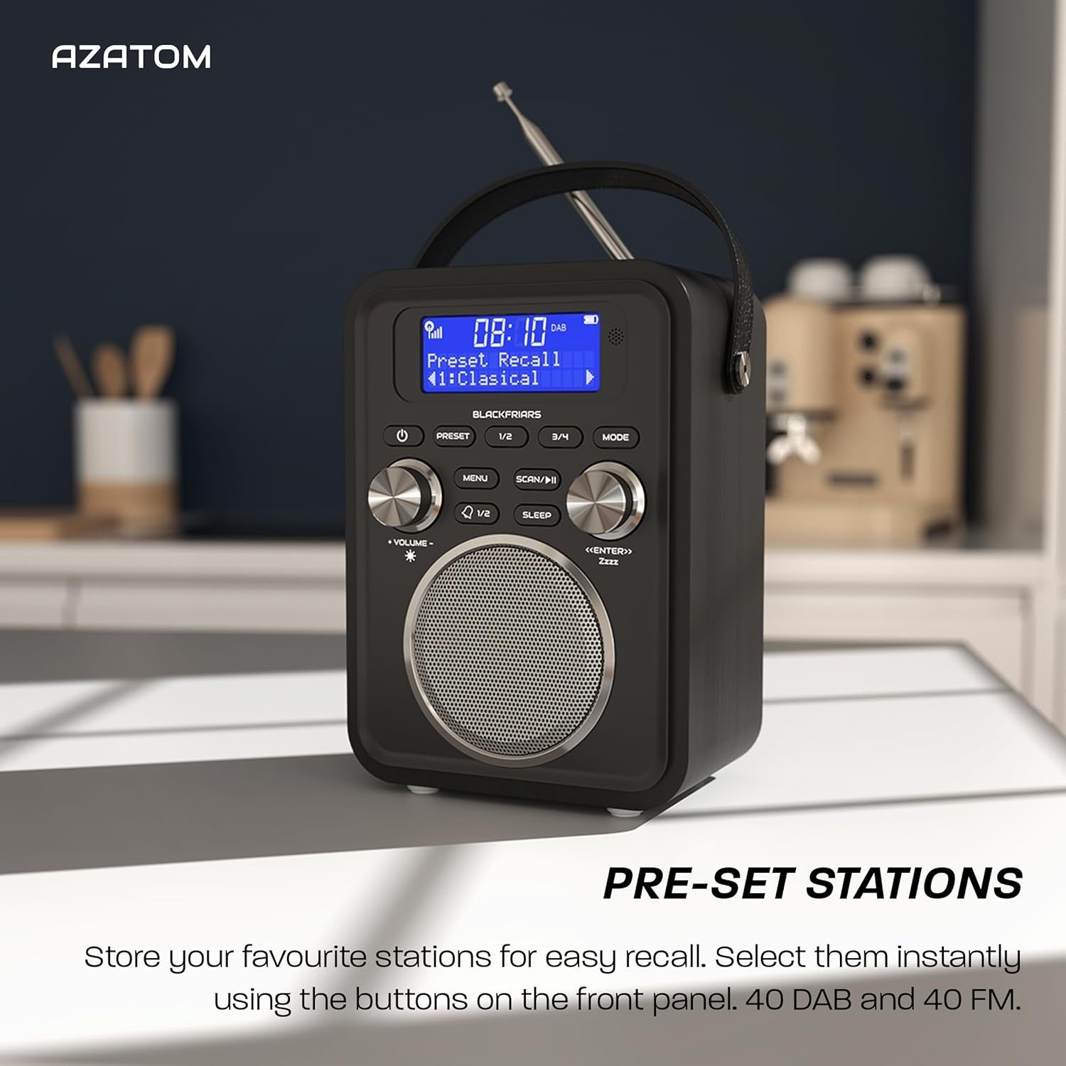 Carbon Black Portable DAB DAB+ FM Digital Radio Bluetooth Rechargeable Alarm