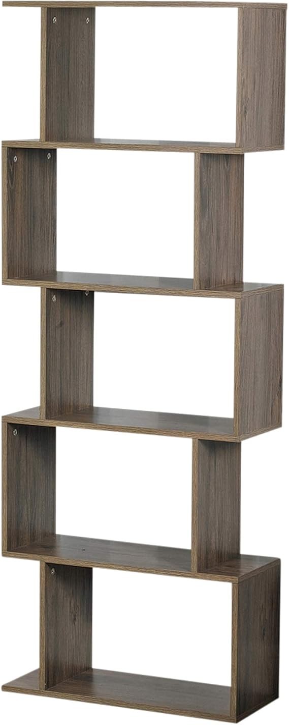 Modern S-Shaped 5-Tier Display Shelf Unit – Space-Saving Bookcase Storage Rack