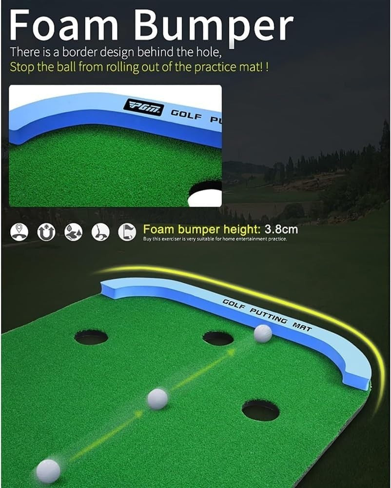 Golf Putting Green Mat 258cm Indoor Outdoor Practice Trainer w Cups