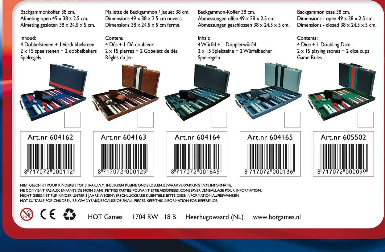 38cm Backgammon Set Blue Red Trim Folding Case Travel Board Game