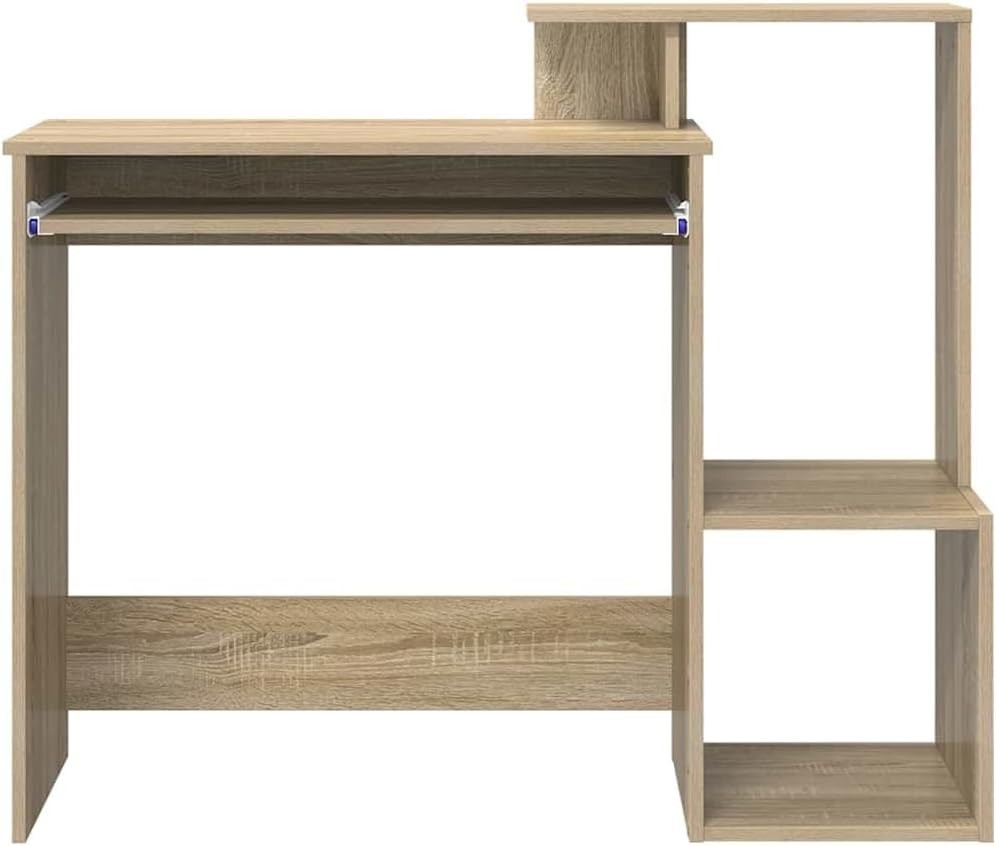 Sonoma Oak Desk 106x40cm Modern Wood Office Table with Storage Shelves