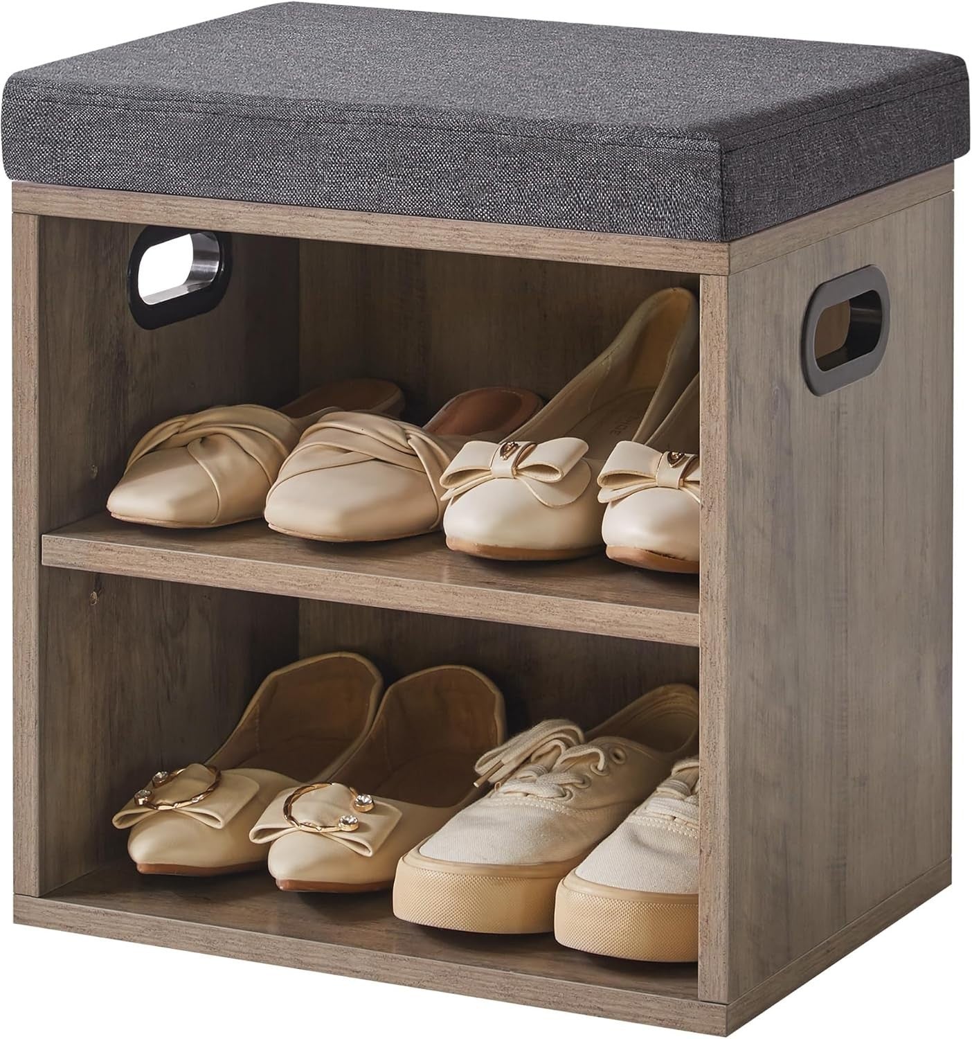 Small Shoe Storage Bench with Cushion & 2-Tier Rack for Entryway Seat