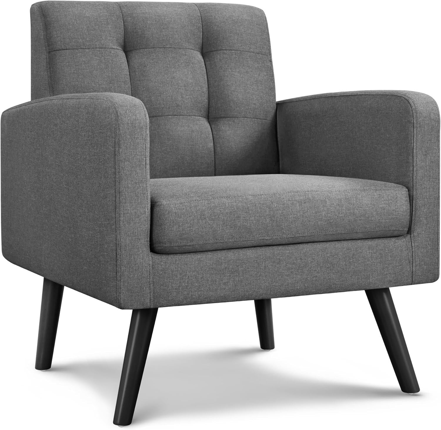 Dark Grey Tufted Accent Chair Mid Century Armchair for Lounge or Bedroom