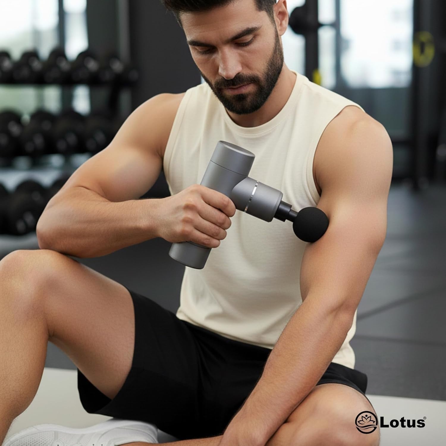 Compact Deep Tissue Massage Gun Quiet Percussion Relief 4 Heads Carry Case