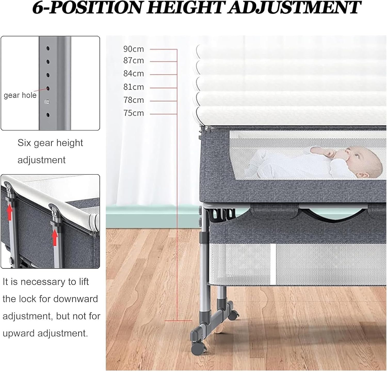 Twin Baby Crib Bassinet Adjustable Bedside Cot with Storage & Mattress Brown