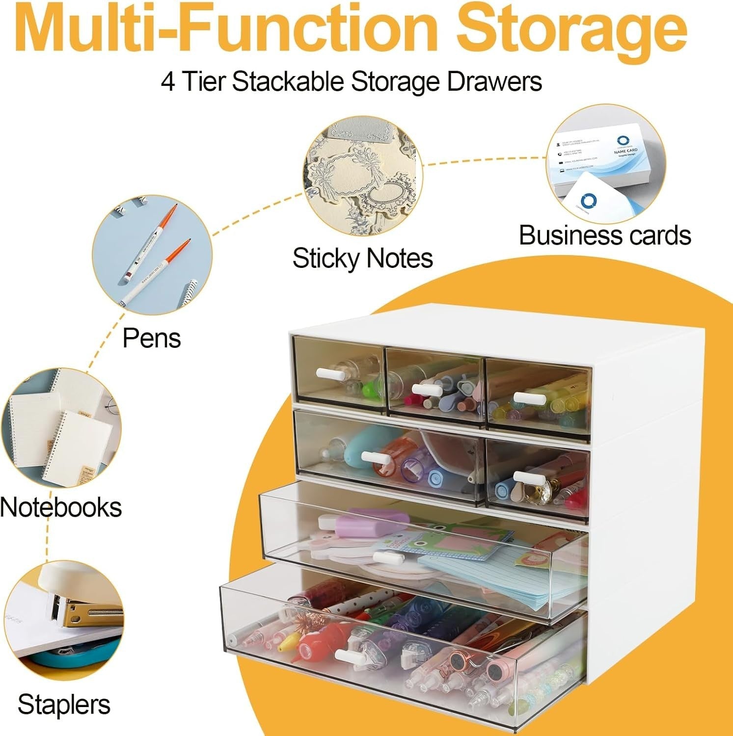 4-Tier Desk Organiser with 7 Drawers – Stackable Storage Box for Home & Office