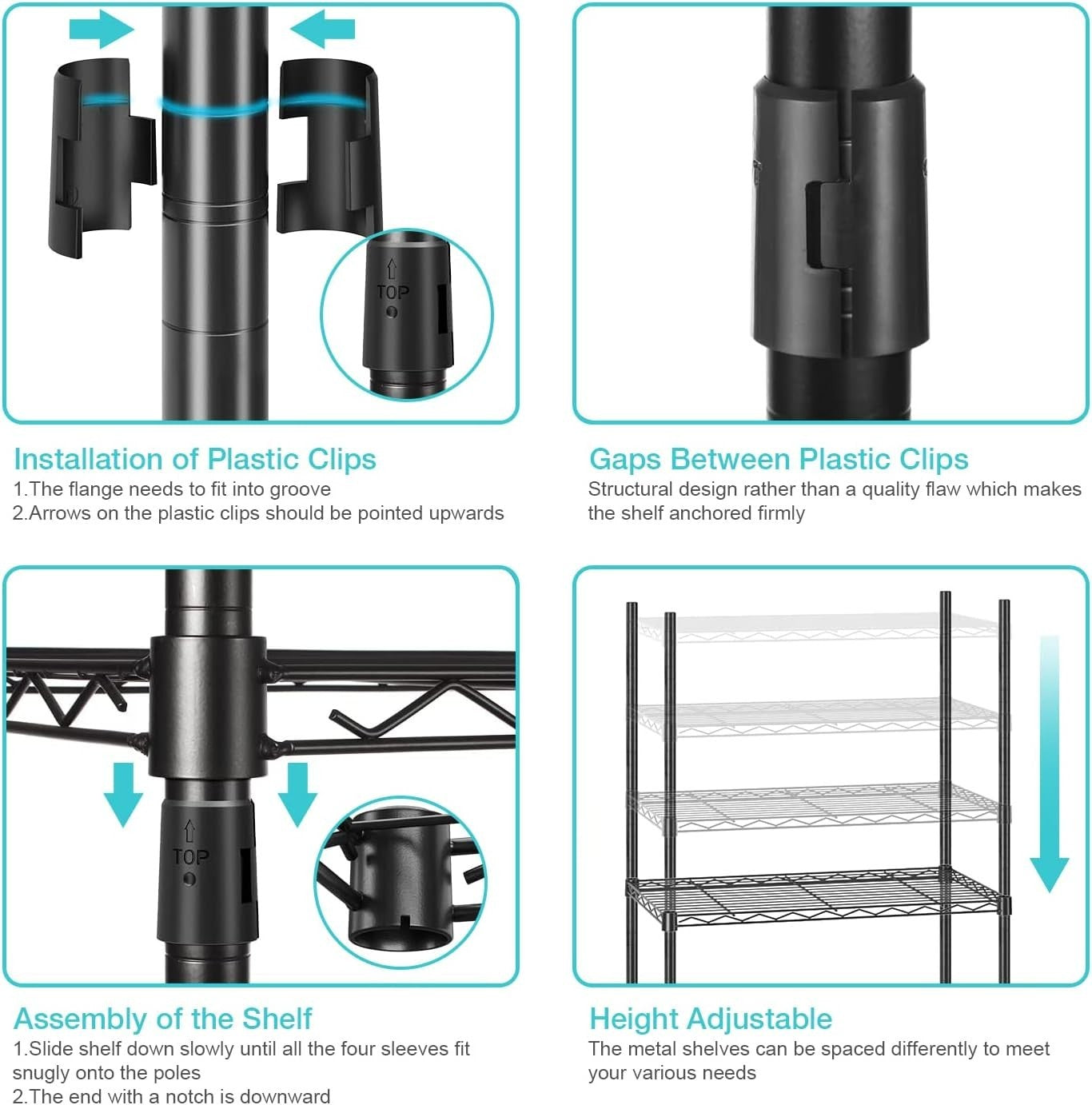 Heavy Duty Clothes Rail 4 Rod Adjustable Shelves Wardrobe Black