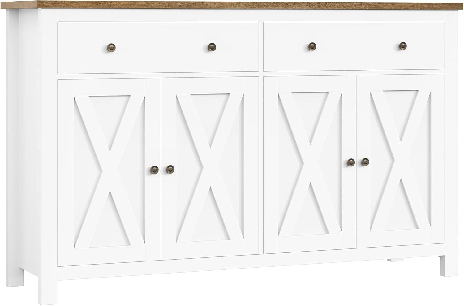 White Kitchen Sideboard Cabinet 3 Doors 2 Drawers Adjustable Shelves Large