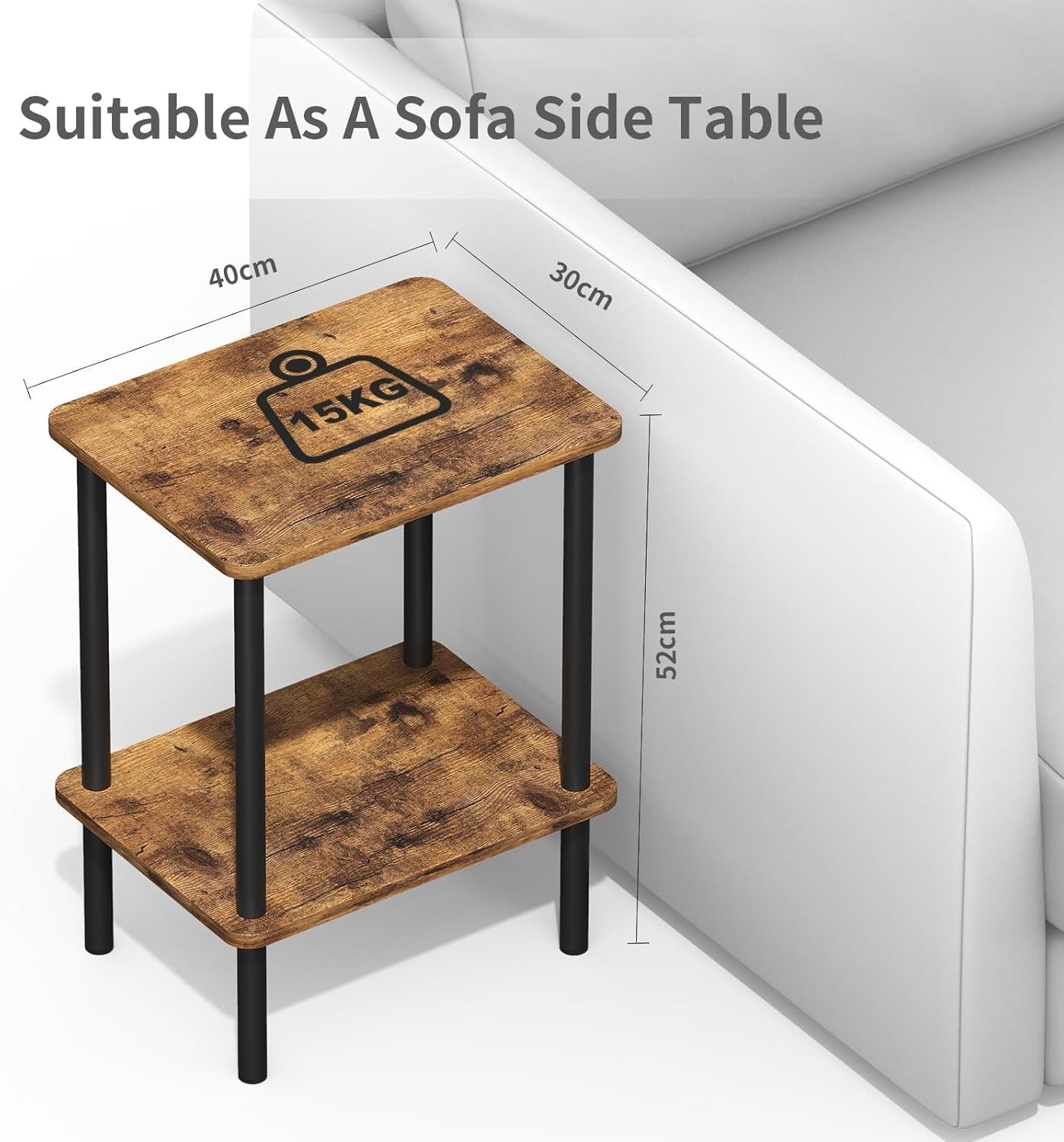 2 Tier Side Table with Shelf Small Bedside Table for Living Room & Bedroom
