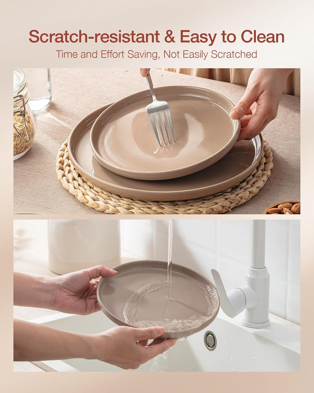 18 Piece Stoneware Dinner Set Plates Bowls Resistant Dishwasher Safe
